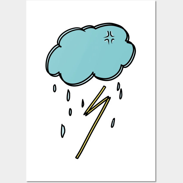 Cloud Rainy Thunder Hand Drawing Wall Art by me and dinosaur